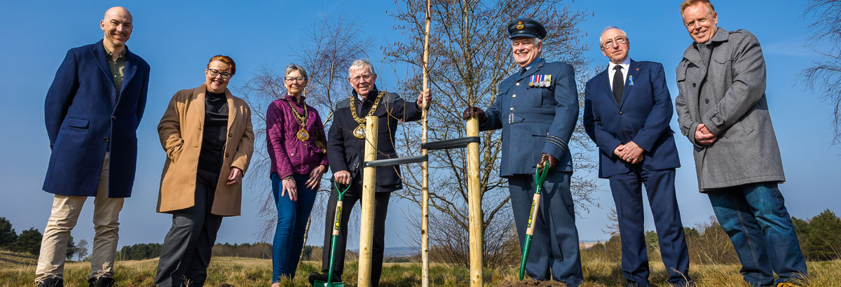 Group of people standing next to a newly planted tree